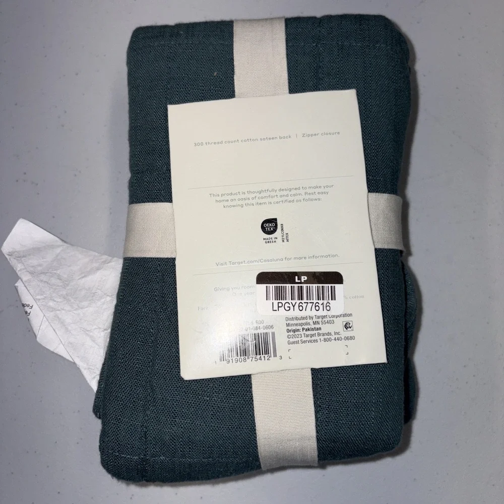 Casaluna Heavyweight Linen Blend Sham Standard Teal Green Zipper Closure